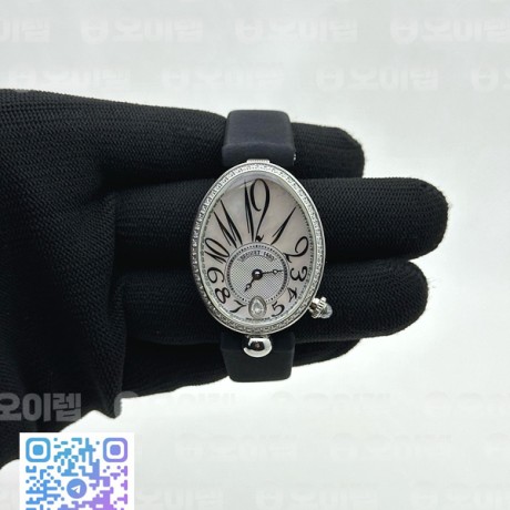 ZF공장 브레게 네이플 자개다이얼 직물스트랩 Reine de Naples 8918BB SS White MOP Dial Diamonds Bezel on Black Fabric Strap A537