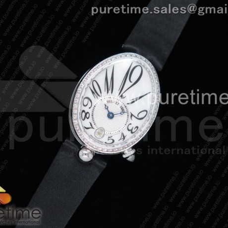 ZF공장 브레게 네이플 자개다이얼 직물스트랩 Reine de Naples 8918BB SS White MOP Dial Diamonds Bezel on Black Fabric Strap A537