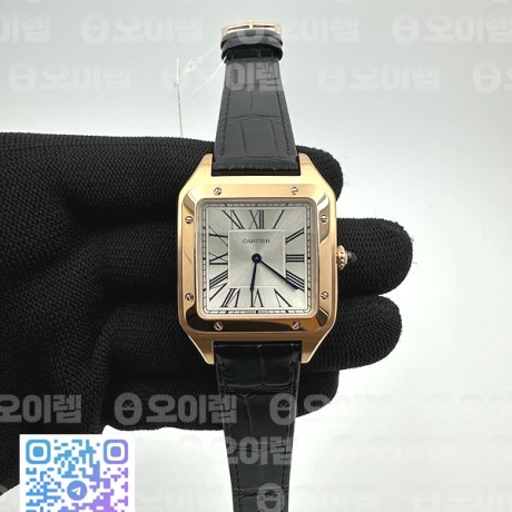 OK공장 까르띠에 산토스 뒤몽 35 로즈골드금통 화이트다이얼 블랙가죽스트랩 Santos De Cartier 35mm Mens Blk RG/LE Wht OKF Sw Qtz