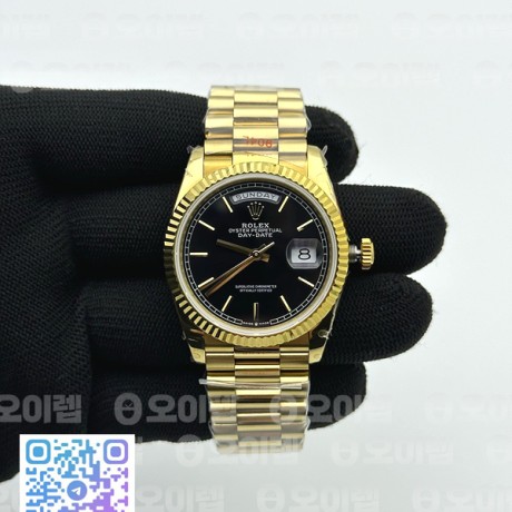 GM공장 롤렉스 데이데이트 36 옐로우골드 블랙다이얼 2836 Day Date 40 YG 904L Steel Fluted Bezel GMF 1:1 Best Edition Black Stick Dial on YG Bracelet A2836