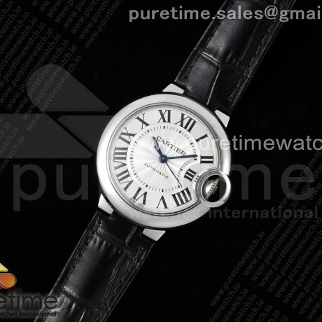 3K공장 까르띠에 발롱블루 33 오토메틱 스틸 화이트다이얼 가죽스트랩 Ballon Bleu 33mm SS 3KF 1:1 Best Edition White Dial on Black Leather Strap A076