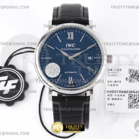 ZF공장(AF) IWC 포르토피노 오토메틱 40 스틸 블루다이얼 실버핸즈 가죽스트랩 Portofino Automatic 40mm SS/LE Blue/SS Stk ZF A9019
