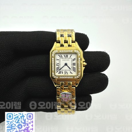 BV공장 까르띠에 팬더 27 옐로우골드금통 다이아몬드베젤 화이트다이얼 브레이슬릿 Panthère 27mm BVF 1:1 Best Edition YG White Dial Diamonds Bezel on YG Bracelet Ronda Quartz