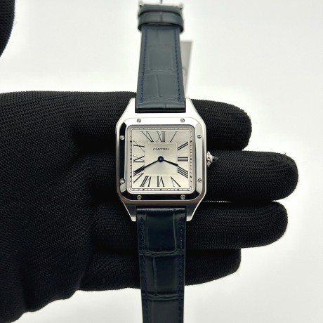 F1공장 까르띠에 산토스 뒤몽 43.5mm 실버다이얼 블루가죽스트랩 Santos Dumont 43.5mm SS F1F Best Edition Silver Dial on Blue Leather Strap Quartz