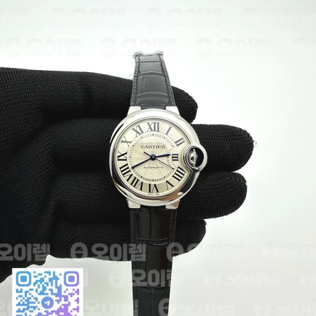 3K공장 까르띠에 발롱블루 33 오토메틱 스틸 화이트다이얼 가죽스트랩 Ballon Bleu 33mm SS 3KF 1:1 Best Edition White Dial on Black Leather Strap A076