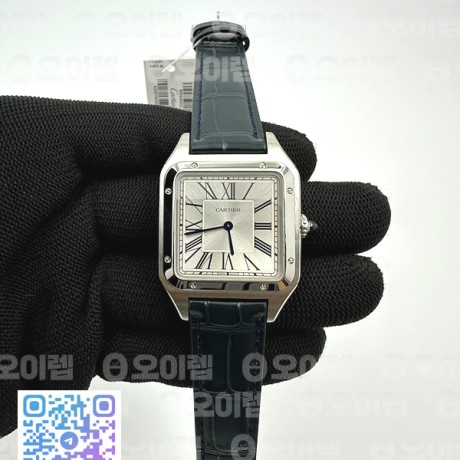 OX공장 산토스 32MM 실버다이얼 가죽스트랩 Santos 32mm SS Silver Dial on Black Leather Strap Ronda Quartz