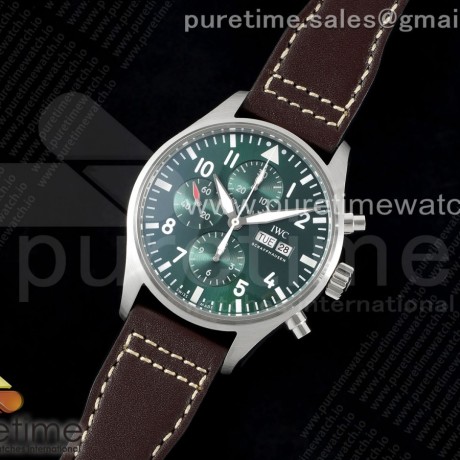 AZ공장 IWC 파일럿 크로노그래프 스틸 그린다이얼 브라운가죽스트랩 Pilot Chrono SS AZF 1:1 Best Edition Green Dial on Brown Leather Strap A7750