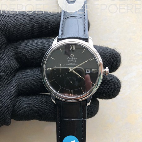 ZF공장 오메가 드빌 프레스티지 파워리저 블랙다이얼 가죽스트랩 De Ville Prestige Real PR SS Black Dial on Black Leather Strap MIYOTA 9015