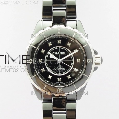 HT공장 샤넬 J12 블랙세라믹 12포인트다이얼 38mm 남성용 세라믹브레이슬릿 솔리드백 J12 38mm EAST 1:1 Best Edition Black Korea Ceramic Black Dial Crystals Markers on Bracelet A2892 KOR EAST공장