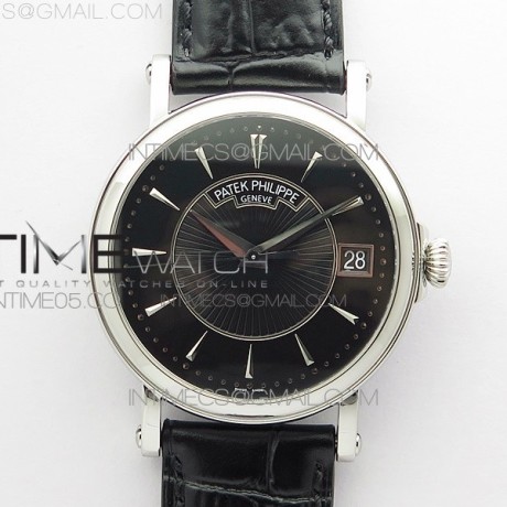 ZF공장 칼라트라바 블랙다이얼 가죽스트랩 Calatrava 5153G SS ZF 1:1 Best Edition Black textured dial on Black Leather Strap A324CS