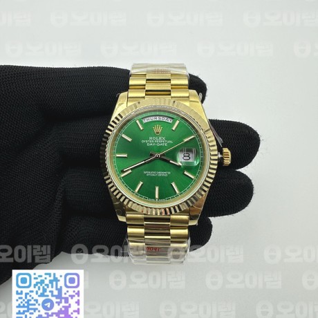 GM공장 롤렉스 데이데이트 36 옐로우골드 금통 그린다이얼 2836 DayDate 40mm 904L Flt YG/YG Green/Stk Rmn GMF A2836