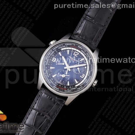 ZF공장 예거르쿨트르 폴라리스 지오그래픽 블루다이얼 가죽스트랩 Polaris Geographic SS Blue Textured Dial on Black Leather Strap A936