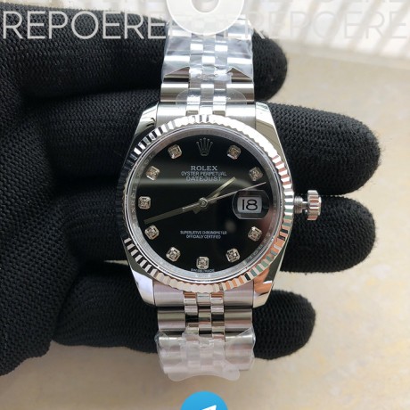 GM공장 롤렉스 데이저스트 36 블랙다이얼 브레이슬릿3235 DateJust 36 SS 126234 904L Steel Black Dial Diamonds Markers on Jubilee Bracelet SA3235