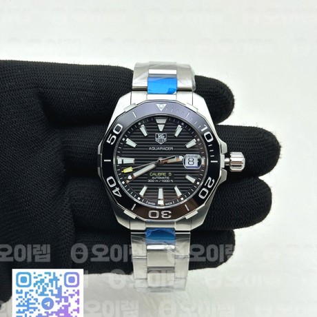 OX공장 태그호이어 아쿠아레이서 칼리버5 41MM 스틸 블랙다이얼 싱글옐로우 브레이슬릿 Aquaracer Calibre 5 SS 41mmCeramic Bezel Black Dial "Single Yellow" on SS Bracelet SW200