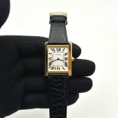 K11공장 까르띠에 옐로우골드금통 탱크솔로 27 악어가죽스트랩 Tank Solo 27mm K11F YG White Dial on Black Leather Strap Ronda Quartz