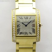 8848공장 까르띠에 탱크 프랑세즈 레이디즈 27mm 옐로우골드금통 다이아몬드베젤 브레이슬릿 Tank Francaise Ladies 27mm YG/Diamonds Bezel 8848F 1:1 Best Edition Silver Dial on YG Bracelet Ronda Quartz