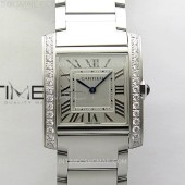 8848공장 까르띠에 탱크 프랑세즈 레이디즈 27mm 다이아몬드베젤 브레이슬릿 Tank Francaise Ladies 27mm Diamonds  Bezel SS 8848F 1:1 Best Edition Silver Dial on SS Bracelet Ronda Quartz