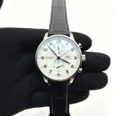 ZF공장 IWC 포르투기저 크로노그래프 150주년 화이트다이얼 Portugieser Chronograph Edition “150 Years” IW371602 White Dial on Black Leather Strap A7750 (Slim Movement)