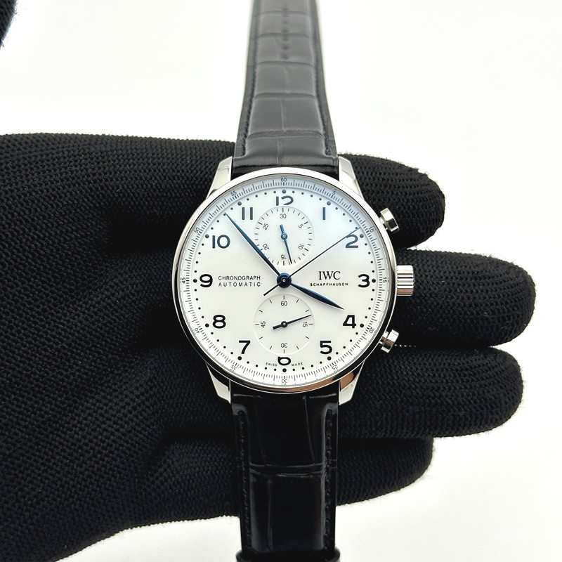 ZF공장 IWC 포르투기저 크로노그래프 150주년 화이트다이얼 Portugieser Chronograph Edition “150 Years” IW371602 White Dial on Black Leather Strap A7750 (Slim Movement)