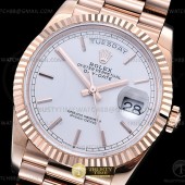 GM공장 롤렉스 데이데이트 36 로즈골드금통 화이트다이얼 프레지던트프레이슬릿 2836 DayDate 36mm Pre RG/RG Wht/Stk GMF A2836