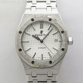 APS공장 오데마피게 로얄오크15454 프로스티드골드 새틴폴리싱 스틸 화이트다이얼 Royal Oak 37mm 15454 Frosted SS APSF 1:1 Best Edition White Textured Dial on Frosted SS Bracelet SA3120 Super Clone