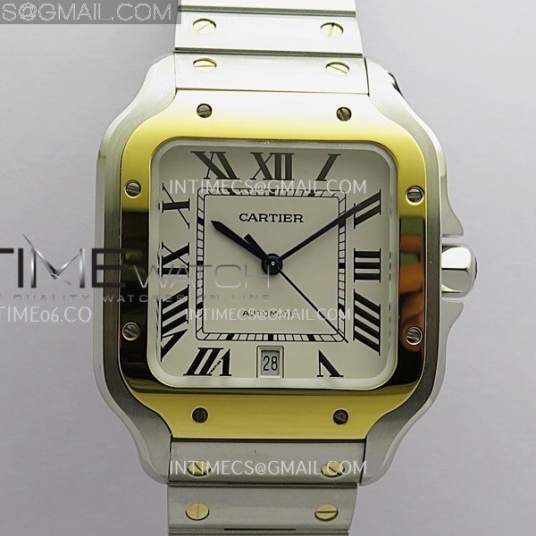 GF공장 까르띠에 산토스 40MM 라지 옐로우골드콤비 스마트링크브레이슬릿 Santos de Cartier 40mm SS/YG GF 1:1 Best Edition White Dial On SS Bracelet MIYOTA 9015
