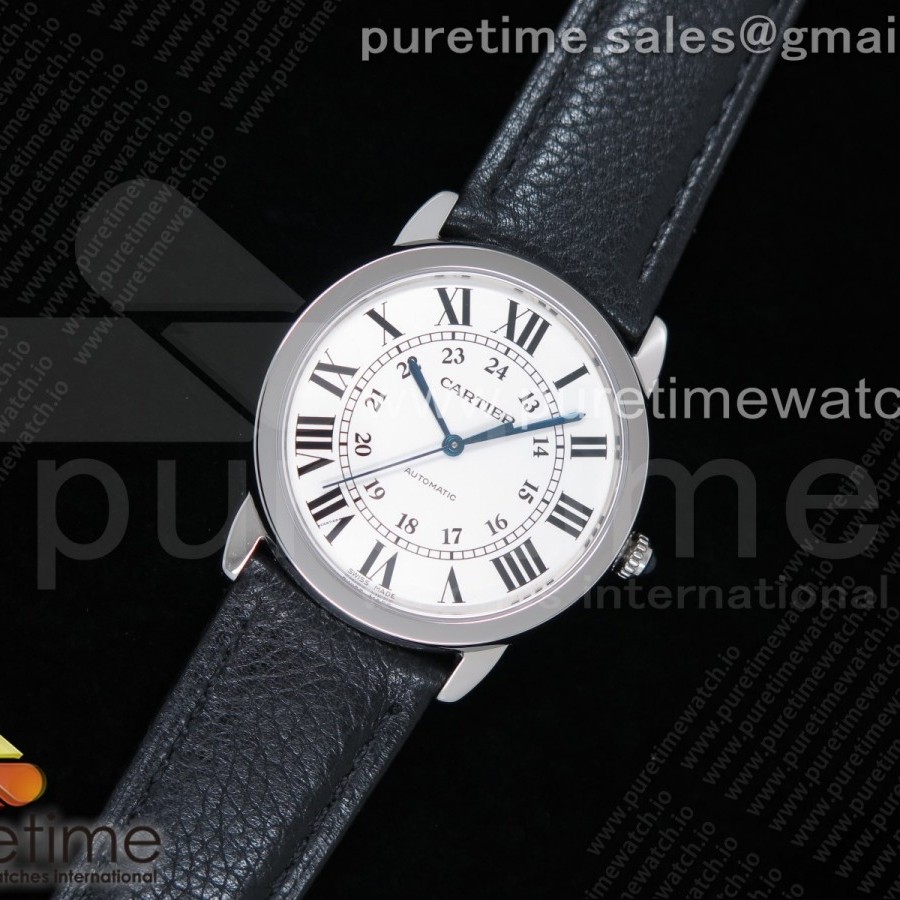 TW공장 까르띠에 롱드솔로 36MM 스틸 화이트다이얼 가죽스트랩 Ronde Solo De Cartier 36mm SS White Dial on Black Leather Strap ETA2671