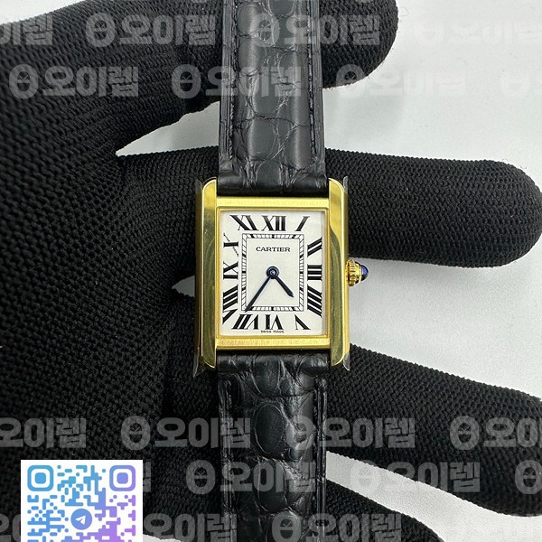 K11공장 까르띠에 옐로우골드금통 탱크솔로 24 악어가죽스트랩 Tank Solo 24mm K11F YG White Dial on Black Leather Strap Ronda Quartz