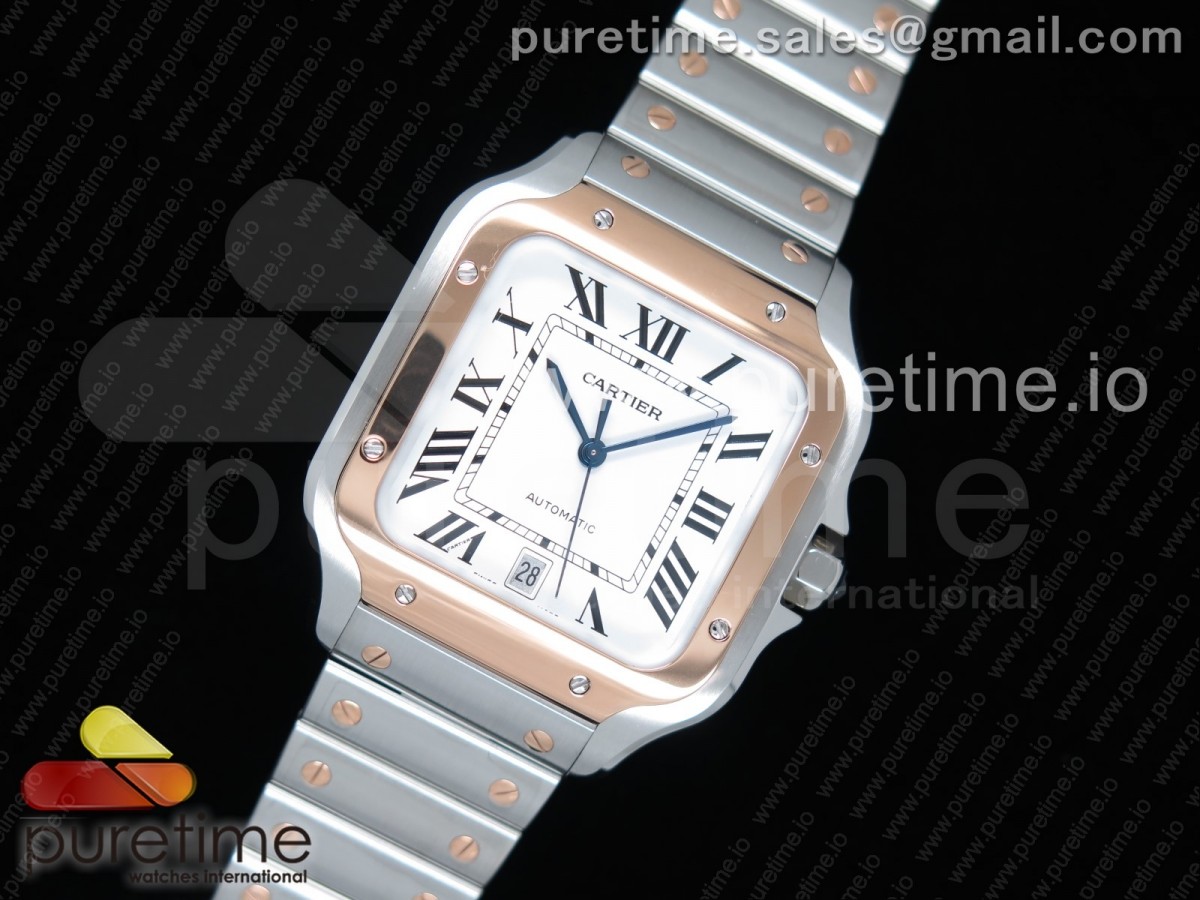 BV공장 까르띠에 산토스 40MM 라지 로즈골드콤비 스마트링크브레이슬릿 Santos de Cartier 40mm 2018 RG Bezel White Dial on SS SmartLinks Bracelet MIYOTA 9019