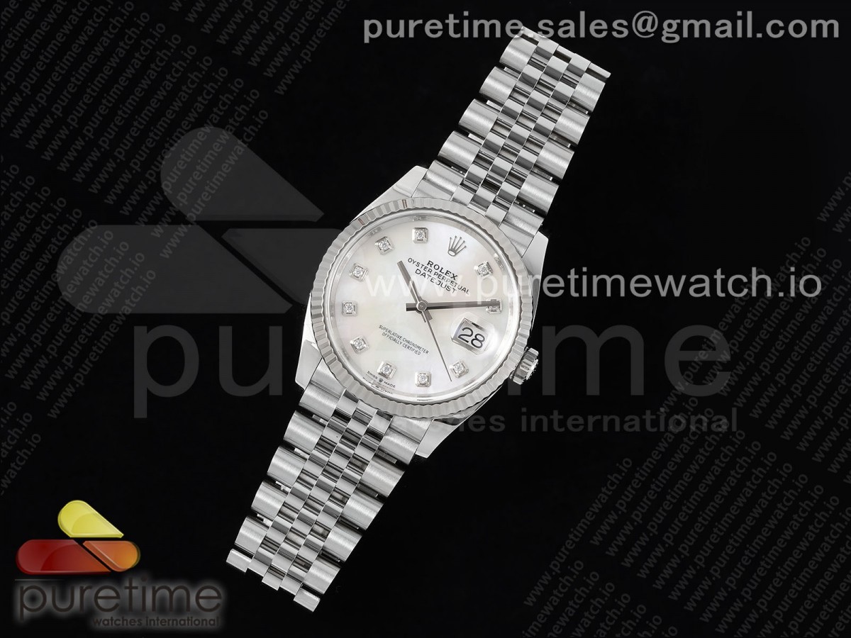 Clean공장 롤렉스 데이저스트 36 스틸 자개다이얼 텐포인트인덱스 플루티드베젤 쥬빌레브레이슬릿 DateJust 36 126234 Clean 1:1 Best Edition 904L Steel White MOP Diamonds Dial on Jubilee Bracelet VR3235 클린공장