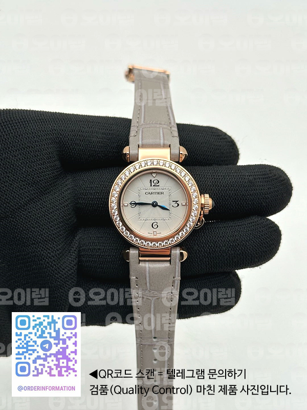 국내배송!! AF공장 까르띠에 파샤 30mm 로즈골드금통 화이트다이얼 다이아몬드베젤 화이트가죽스트랩 (고유번호 AF1)