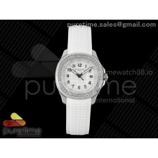 PP공장 파텍필립 아쿠아넛 5267 화이트다이얼 다이아몬드베젤 화이트러버스트랩 Aquanaut 5267 SS PPF 1:1 Best Edition White Textured Dial on White Rubber Strap Ronda Quartz