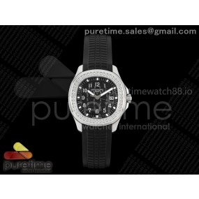 PP공장 파텍필립 아쿠아넛 5267 블랙다이얼 다이아몬드베젤 블랙러버스트랩 Aquanaut 5267 SS PPF 1:1 Best Edition Black Textured Dial on Black Rubber Strap Ronda Quartz