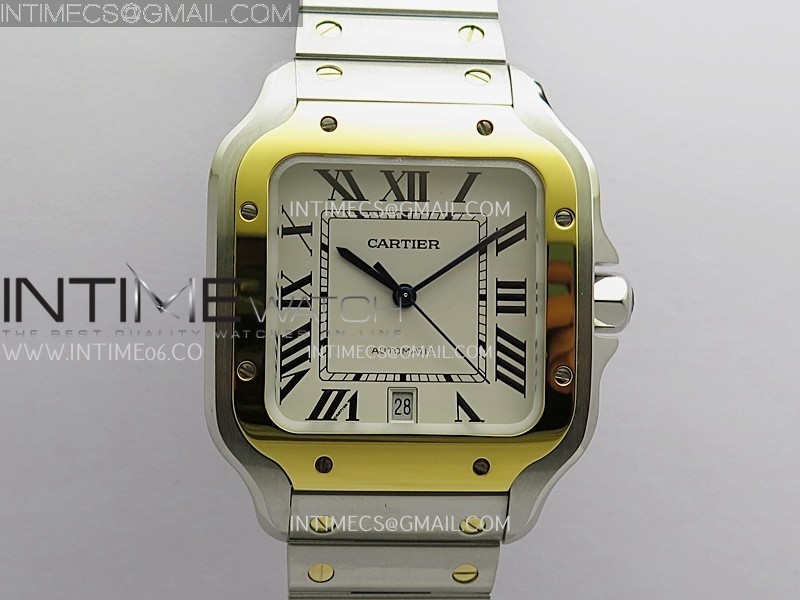 [2025.12UP] GF공장 까르띠에 산토스 40MM 라지 옐로우골드콤비 스마트링크브레이슬릿 Santos de Cartier 40mm SS/YG GF 1:1 Best Edition White Dial On SS Bracelet MIYOTA 9015