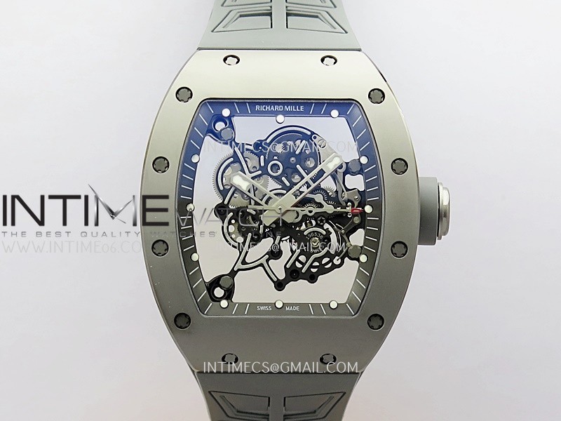 ZF공장 리차드밀 RM055 티타늄 스켈레톤다이얼 그레이러버스트랩 RM055 Titanium Carbide ZF 1:1 Best Edition Skeleton Dial On Gray Shark Rubber Strap RMUL2 Super Clone